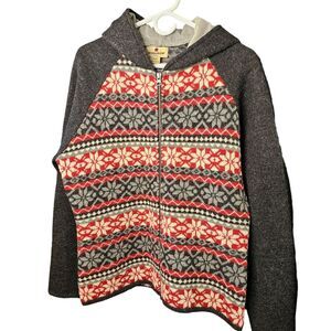Woolrich Fair Isle Snow Full Zip Wool Black Red Cream Hooded  Sweater Size L